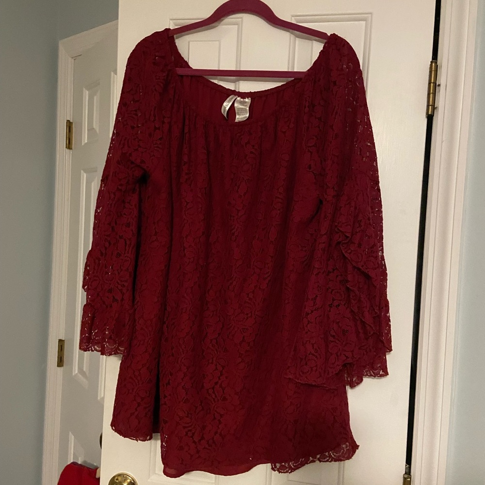 Lace top burgundy off the shoulder